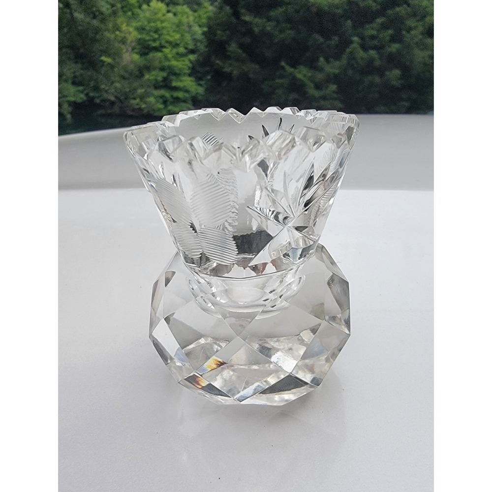 Vintage Bohemian Mini Crystal Bud Vase/Toothpick Holder Made in Czechoslovakia
